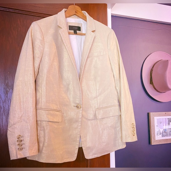 NWOT: J Crew Gold Shimmer Suiting Blazer Fully Lined (Retail $248) - Picture 2 of 8